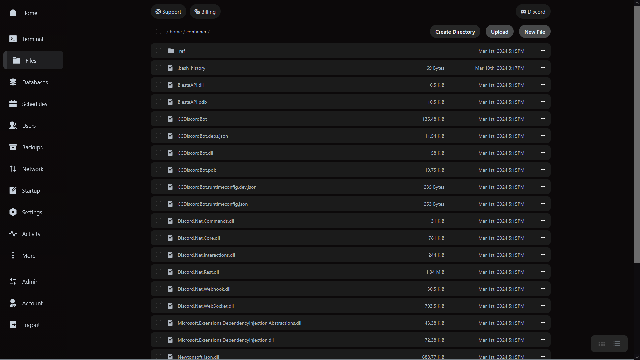 Pterodactyl panel file manager view